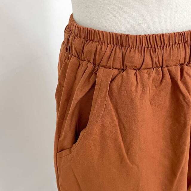 裾スカラップ刺繍綿麻ワイドパンツ
