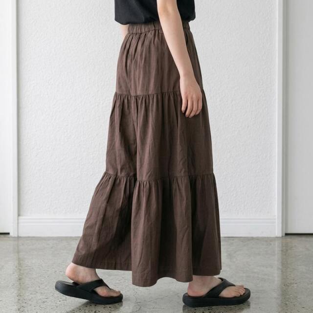 綿麻ティアードワイドパンツ