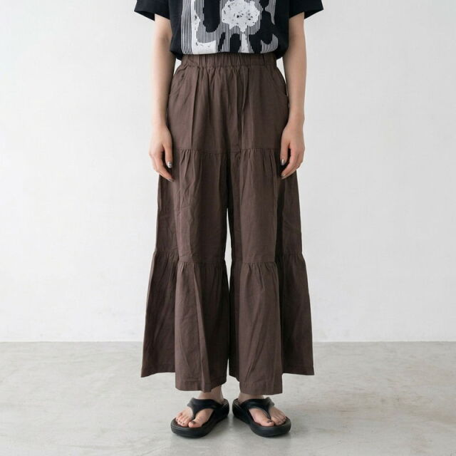 綿麻ティアードワイドパンツ