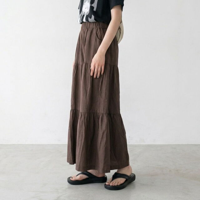 綿麻ティアードワイドパンツ