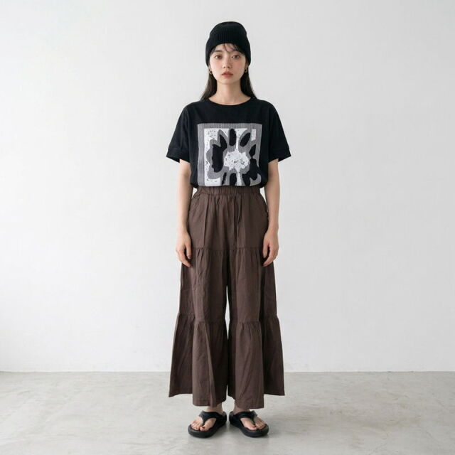 綿麻ティアードワイドパンツ