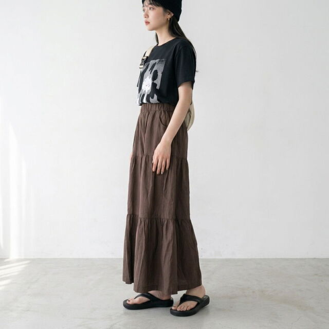 綿麻ティアードワイドパンツ