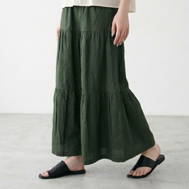 綿麻ティアードワイドパンツ