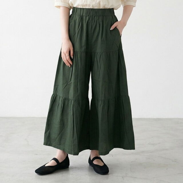 綿麻ティアードワイドパンツ