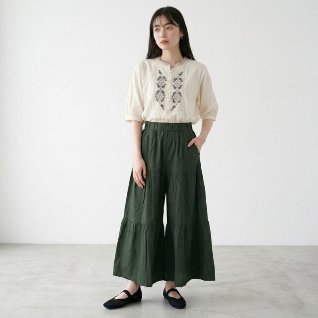 綿麻ティアードワイドパンツ