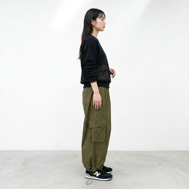 薄ツイルワイドカーゴパンツ