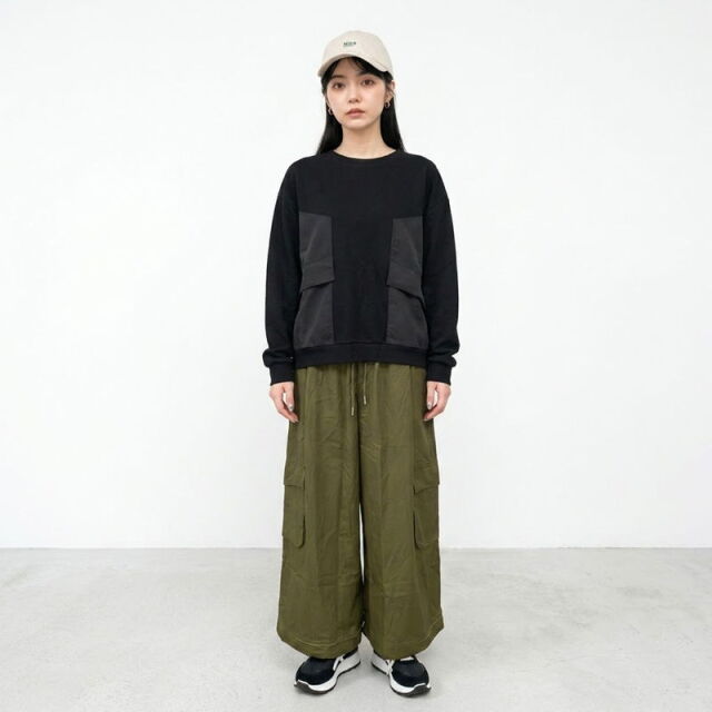 薄ツイルワイドカーゴパンツ