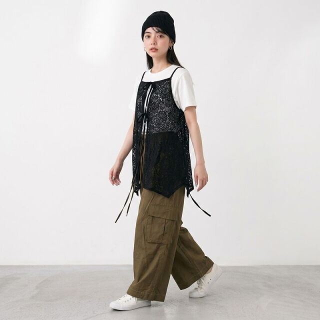 薄ツイルワイドカーゴパンツ