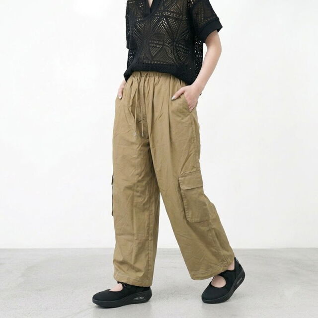 薄ツイルワイドカーゴパンツ