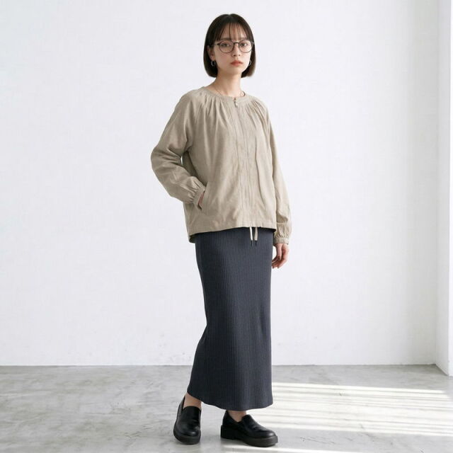 ピーチノーカラーギャザーブルゾン