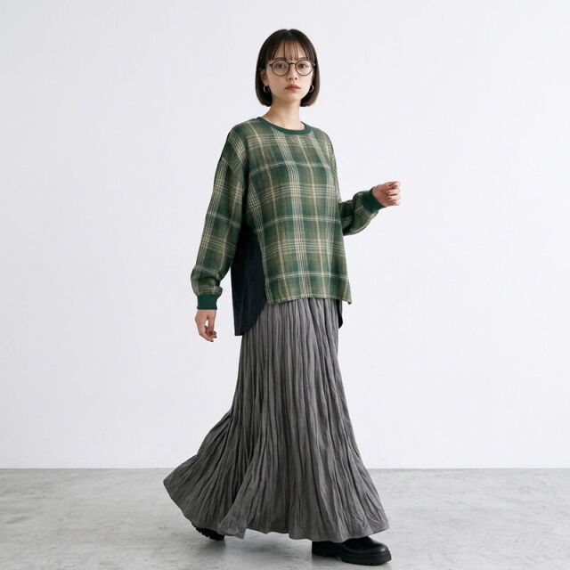 チェックコーデュロイ切替プルオーバー