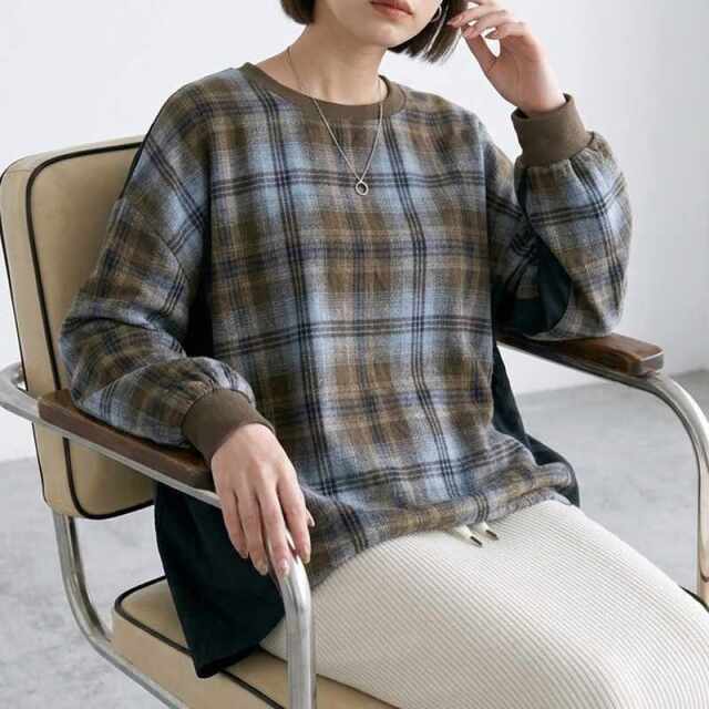 チェックコーデュロイ切替プルオーバー