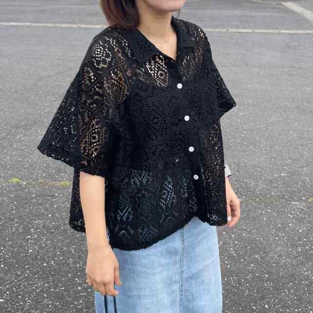 襟付きレースシャツ