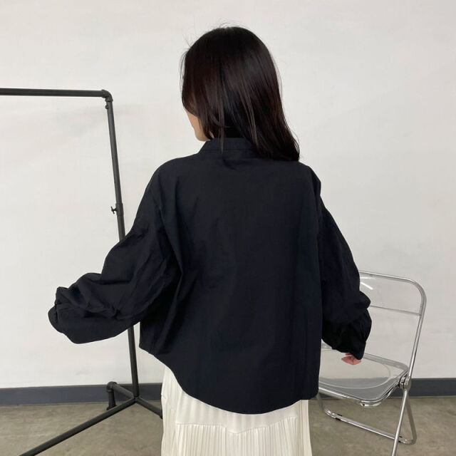 袖ボタンバンドカラーブラウス