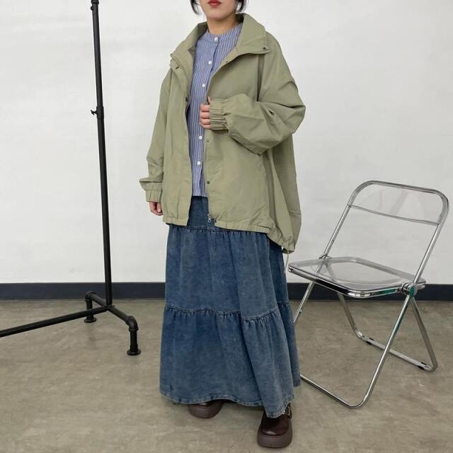 袖ボタンバンドカラーブラウス