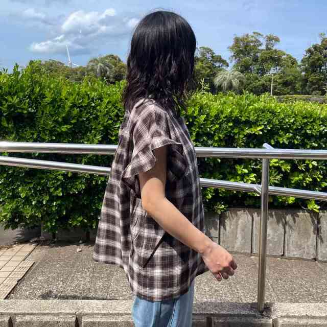 チェックフリルブラウス