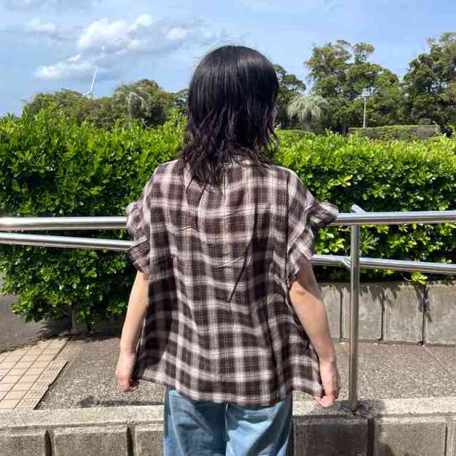 チェックフリルブラウス
