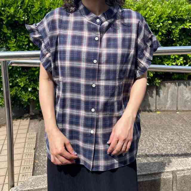チェックフリルブラウス