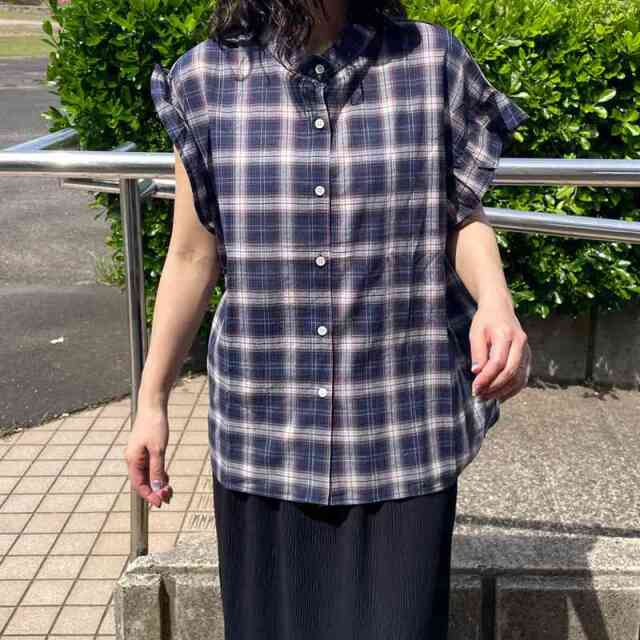 チェックフリルブラウス