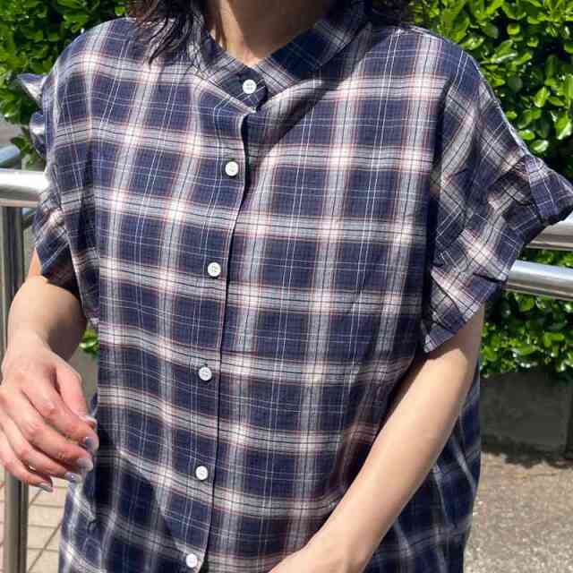 チェックフリルブラウス