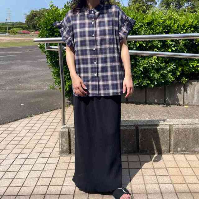 チェックフリルブラウス