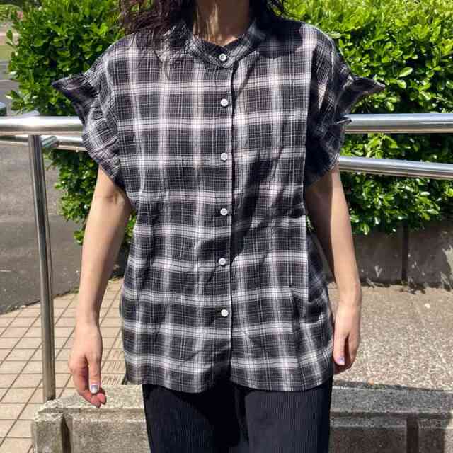 チェックフリルブラウス