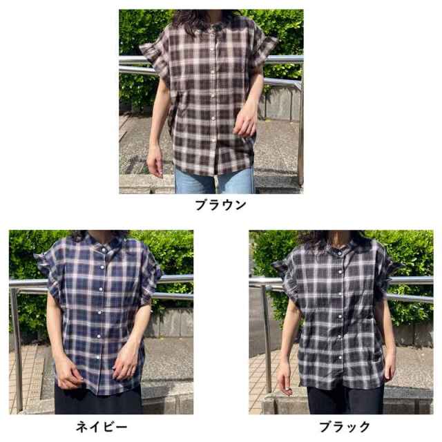 チェックフリルブラウス
