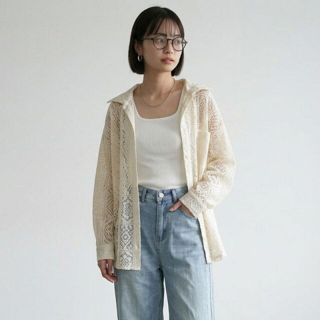 レースフードシャツ