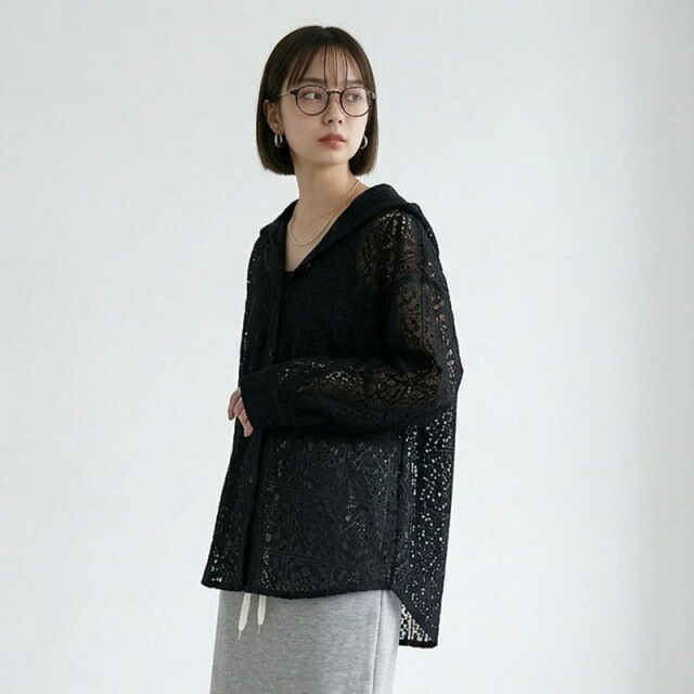 レースフードシャツ