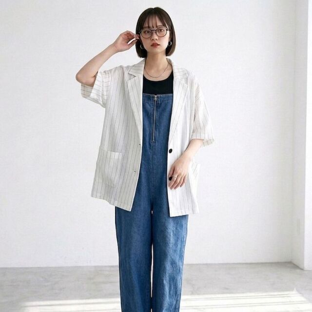 ストライプ半袖シャツジャケット