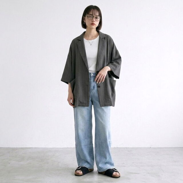 ストライプ半袖シャツジャケット