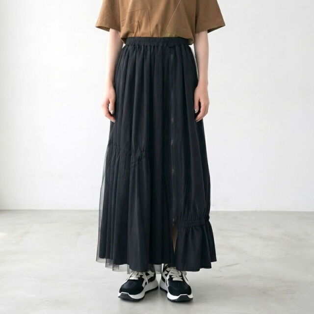 チュール切替ナイロン風スカート