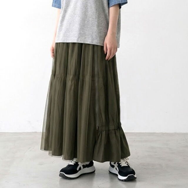 チュール切替ナイロン風スカート
