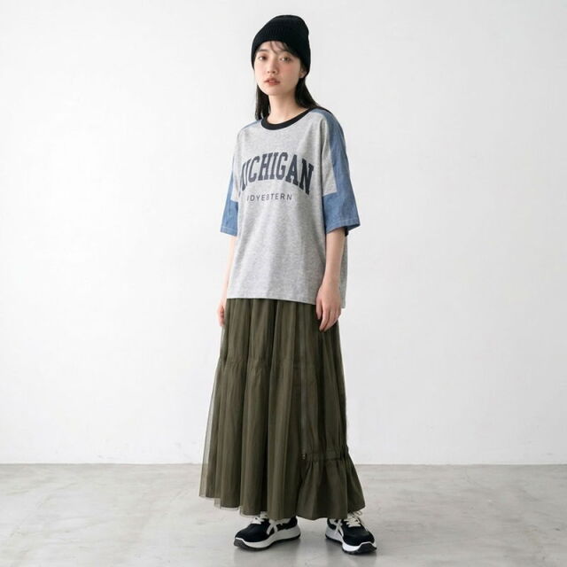 チュール切替ナイロン風スカート