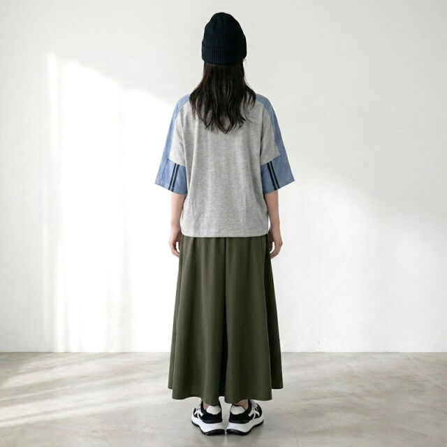 チュール切替ナイロン風スカート