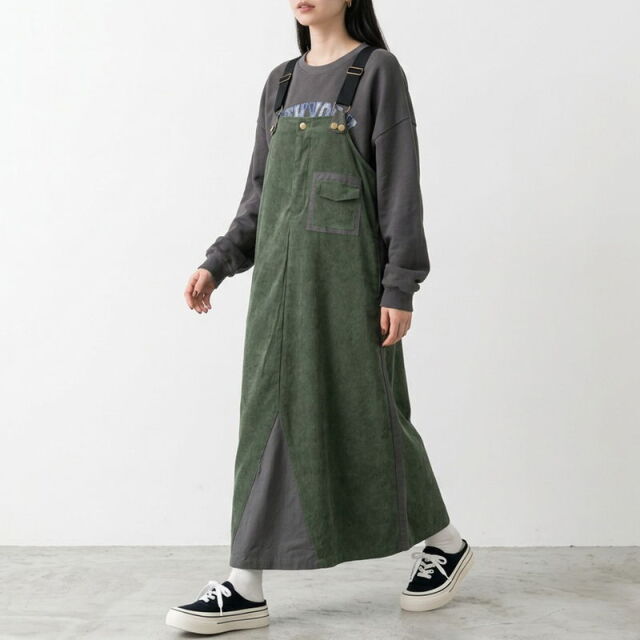 コーデュロイ配色ジャンパースカート