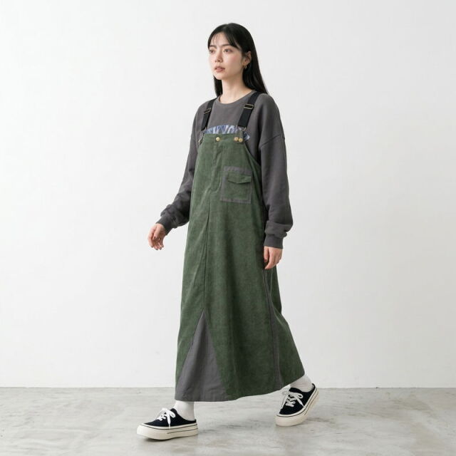 コーデュロイ配色ジャンパースカート