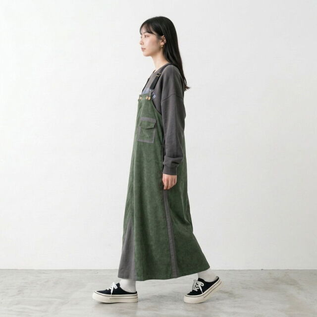 コーデュロイ配色ジャンパースカート