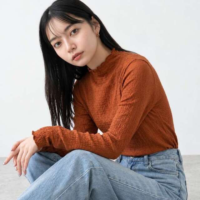 シャーリングボトルネックロンT