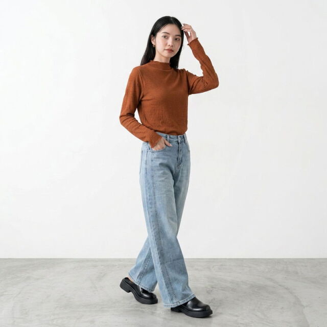 シャーリングボトルネックロンT