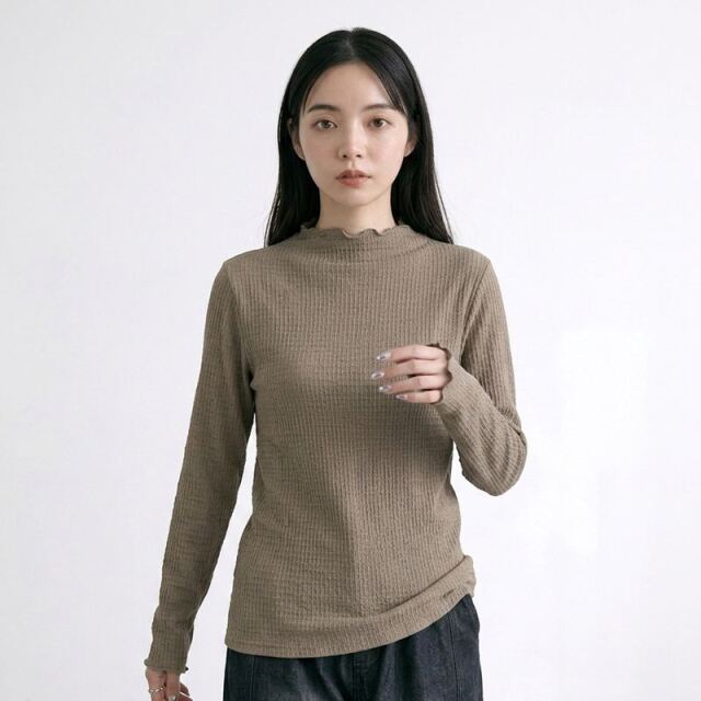 シャーリングボトルネックロンT