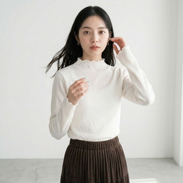 シャーリングボトルネックロンT