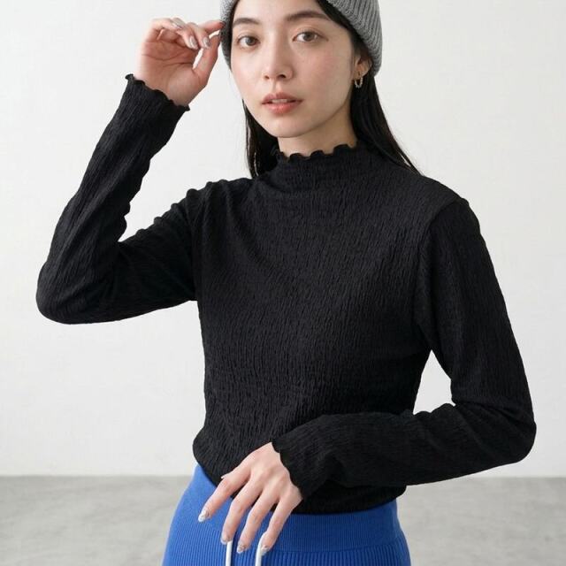 シャーリングボトルネックロンT