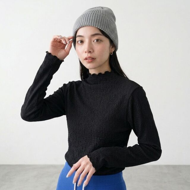 シャーリングボトルネックロンT