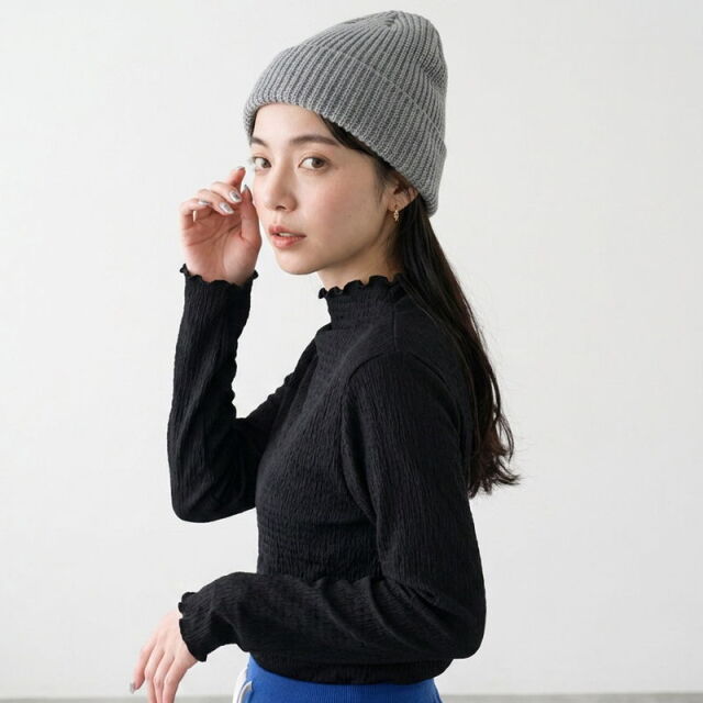 シャーリングボトルネックロンT