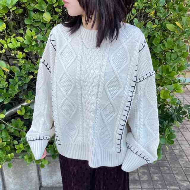 ブランケット刺繍ケーブルプルオーバー