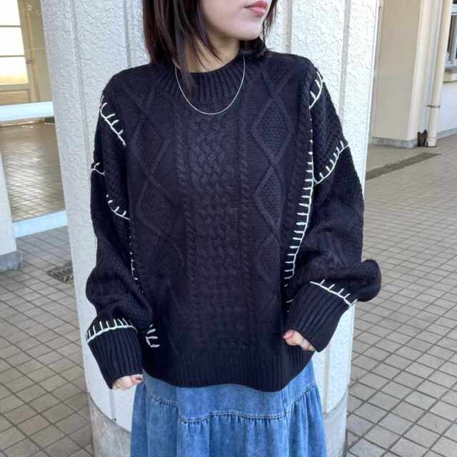 ブランケット刺繍ケーブルプルオーバー