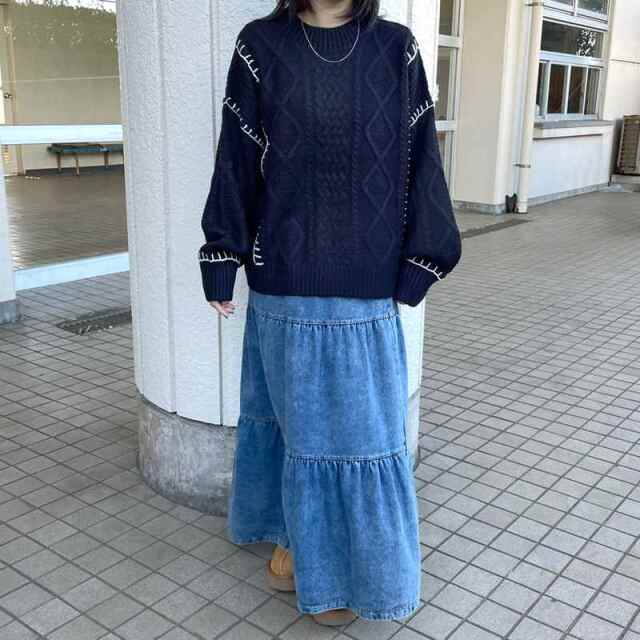 ブランケット刺繍ケーブルプルオーバー