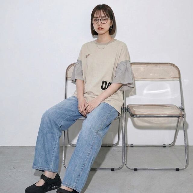 接触冷感袖フリルロゴプルオーバー