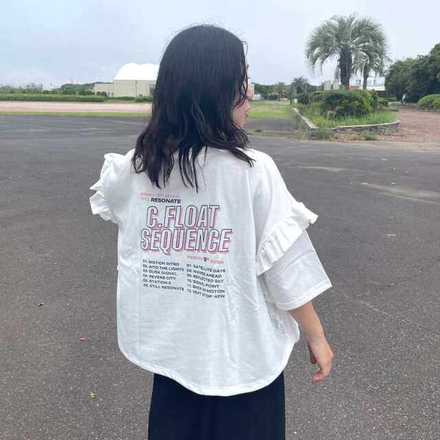 袖フリルプリントTシャツ
